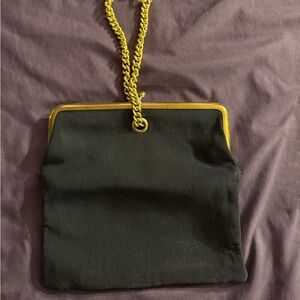 Elegant Black Evening Clutch with Gold Chain